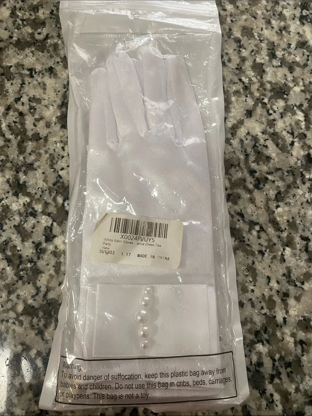 White Satin Gloves with Pearl Cuff - Women's Accessories